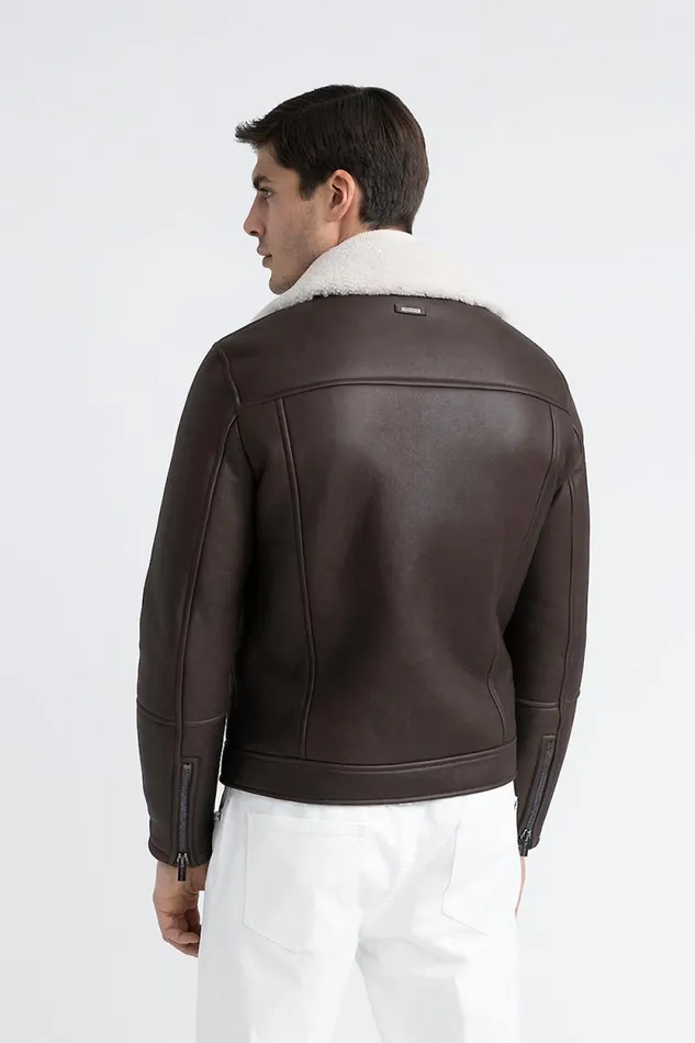 Peserico Outerwear Man Real Sheepskin Biker Jacket Walnut Peserico Outerwear Man Real Sheepskin Biker Jacket Walnut