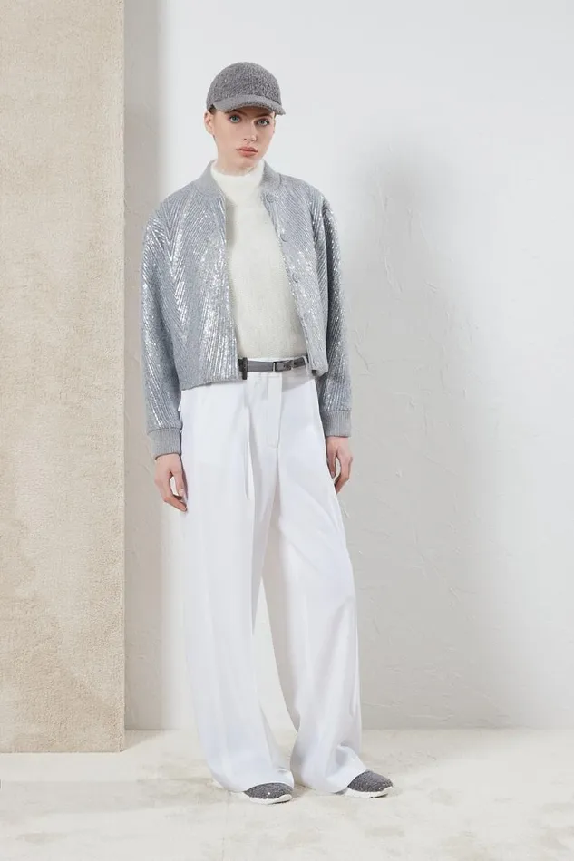 Peserico Outerwear Woman Brushed Wool Jacket With Sequin Embroidery Granite Peserico Outerwear Woman Brushed Wool Jacket With Sequin Embroidery Granite