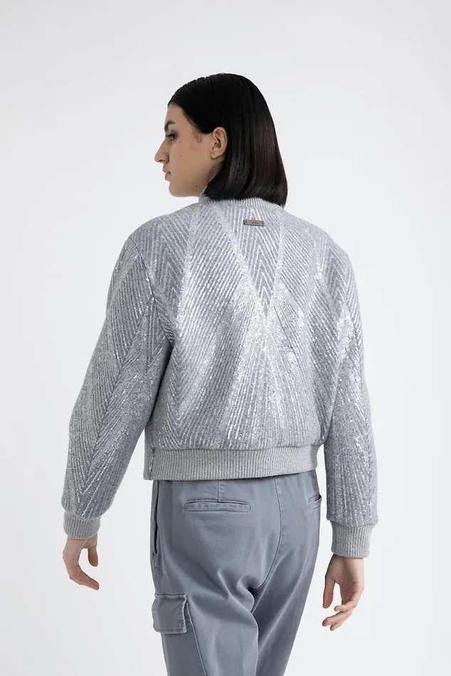 Peserico Outerwear Woman Brushed Wool Jacket With Sequin Embroidery Granite Peserico Outerwear Woman Brushed Wool Jacket With Sequin Embroidery Granite