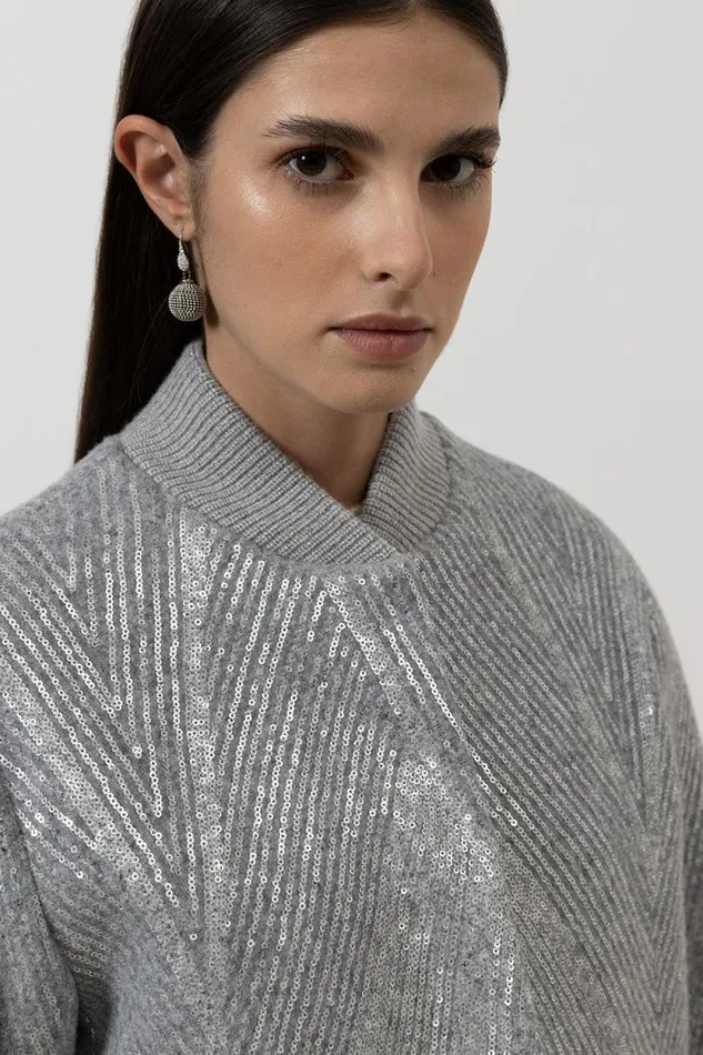 Peserico Outerwear Woman Brushed Wool Jacket With Sequin Embroidery Granite Peserico Outerwear Woman Brushed Wool Jacket With Sequin Embroidery Granite