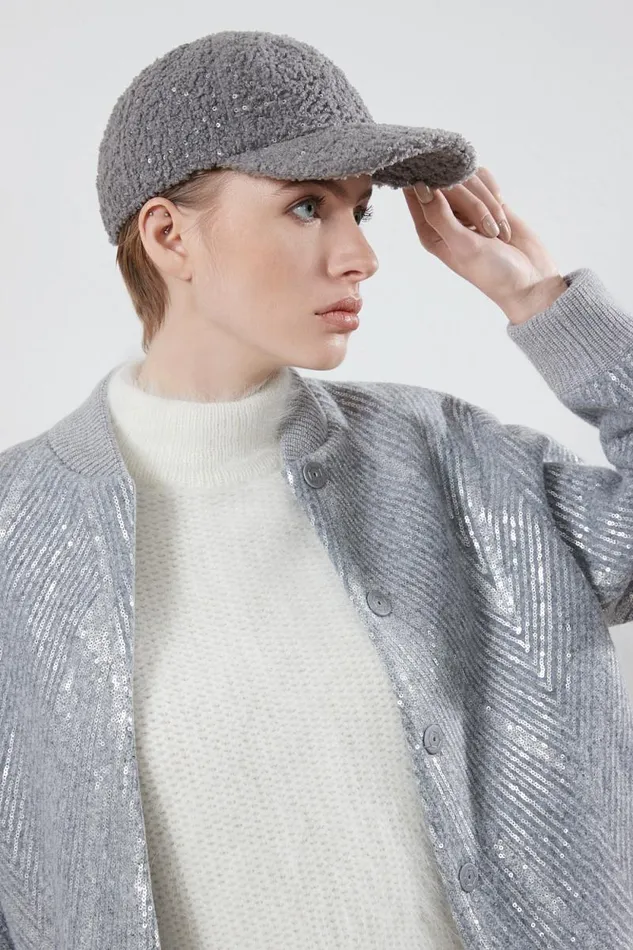 Peserico Outerwear Woman Brushed Wool Jacket With Sequin Embroidery Granite Peserico Outerwear Woman Brushed Wool Jacket With Sequin Embroidery Granite