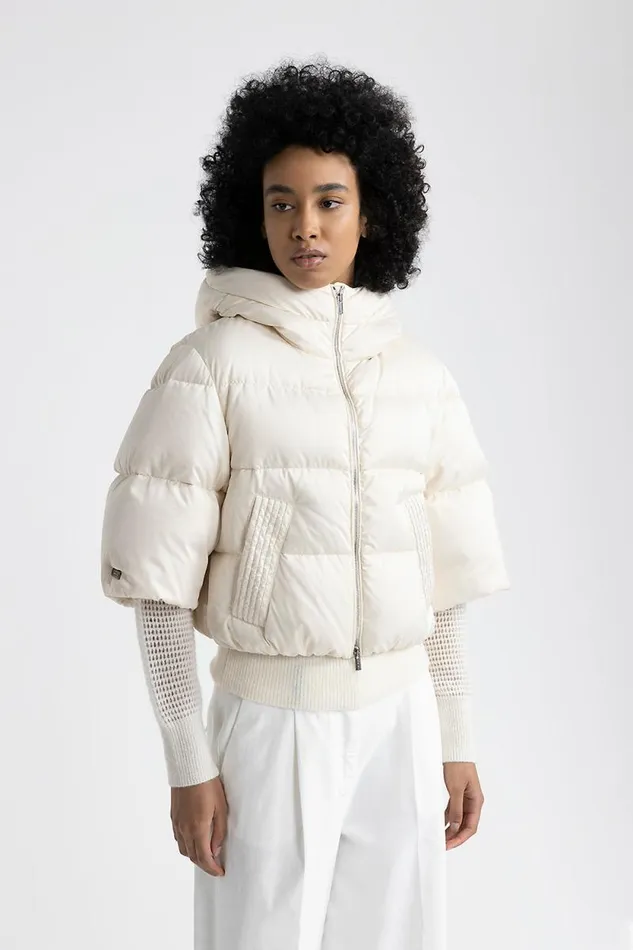 Peserico Outerwear Woman Cropped Padded Coat Natural White