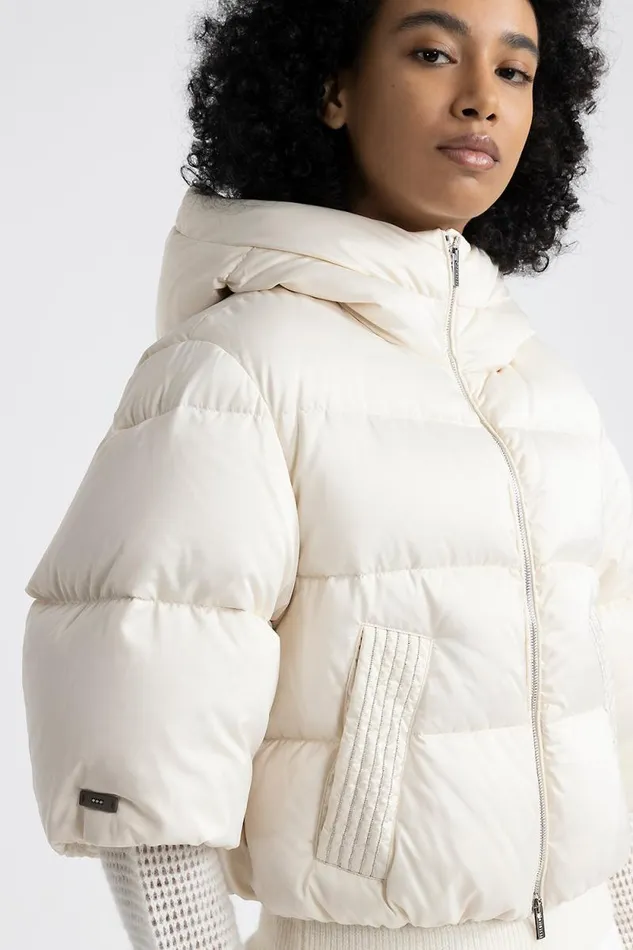 Peserico Outerwear Woman Cropped Padded Coat Natural White