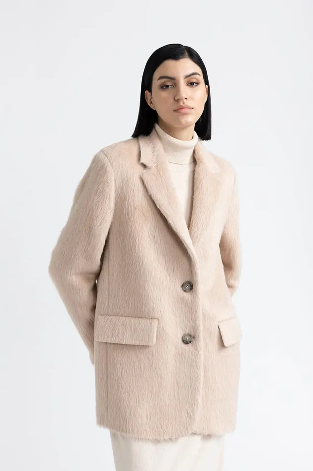 Peserico Outerwear Woman Long Haired Alpaca And Wool Coat Macchiato