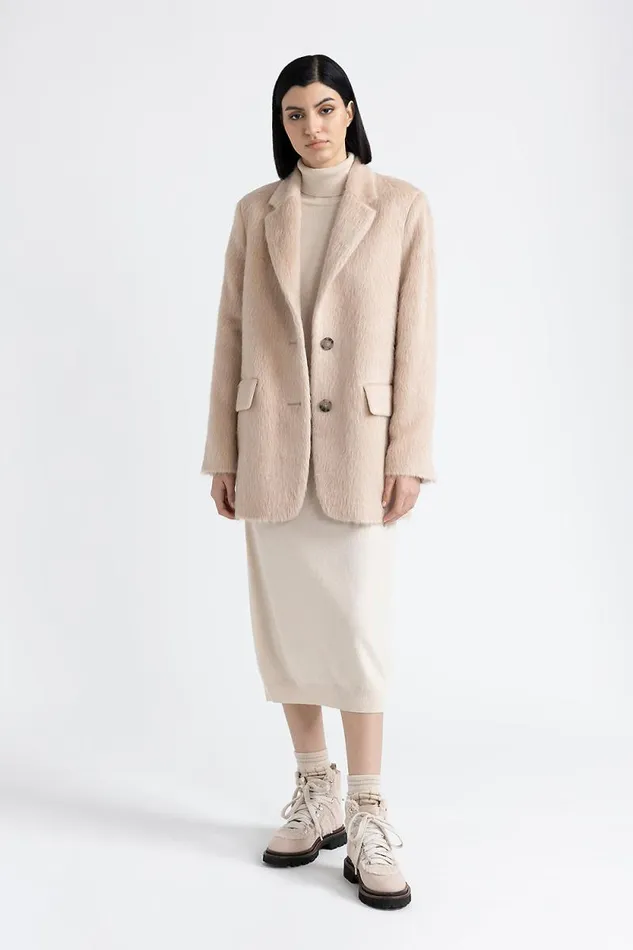 Peserico Outerwear Woman Long Haired Alpaca And Wool Coat Macchiato Peserico Outerwear Woman Long Haired Alpaca And Wool Coat Macchiato