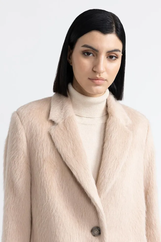 Peserico Outerwear Woman Long Haired Alpaca And Wool Coat Macchiato Peserico Outerwear Woman Long Haired Alpaca And Wool Coat Macchiato
