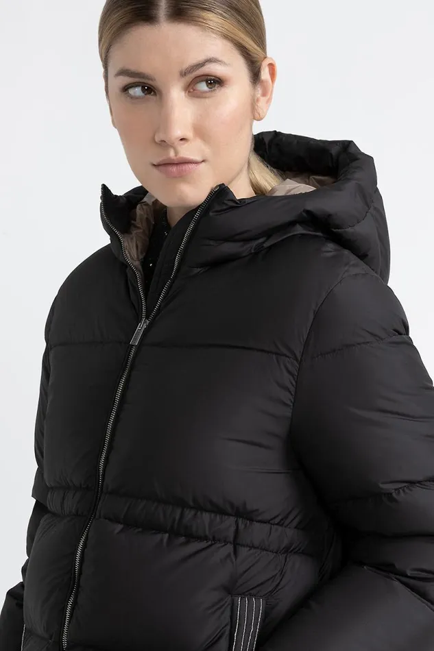 Peserico Outerwear Woman Maxi Hooded Goose Down Jacket Wr Graphite Peserico Outerwear Woman Maxi Hooded Goose Down Jacket Wr Graphite
