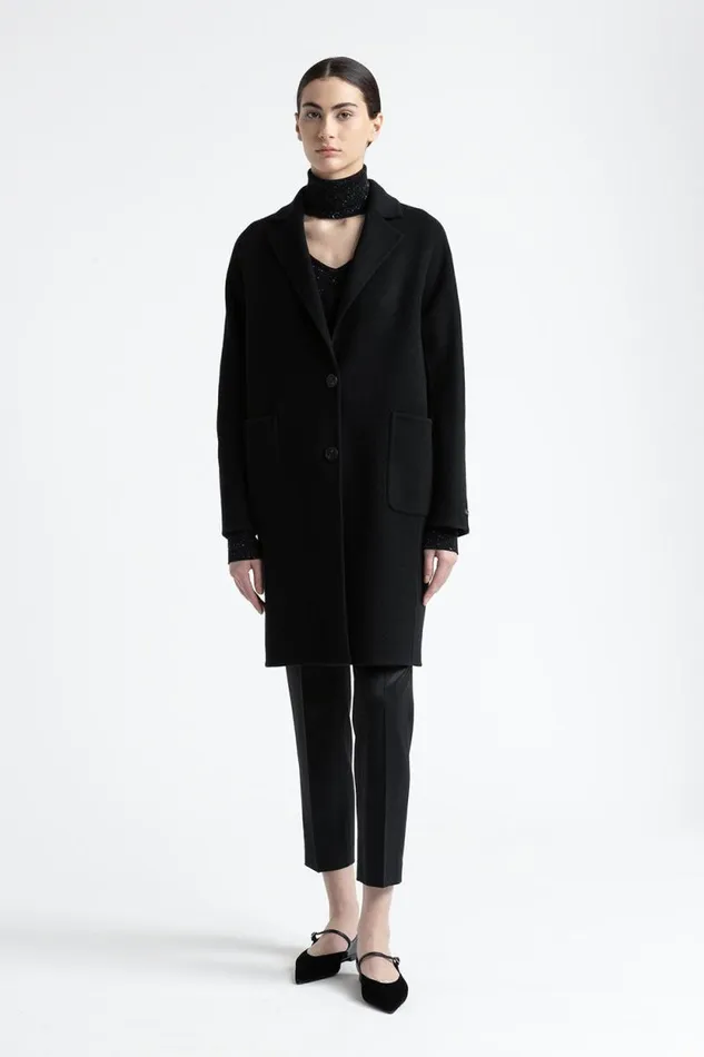 Peserico Outerwear Woman New Wool And Cashmere Coat Black