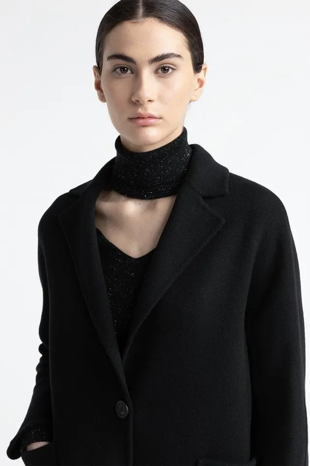 Peserico Outerwear Woman New Wool And Cashmere Coat Black Peserico Outerwear Woman New Wool And Cashmere Coat Black
