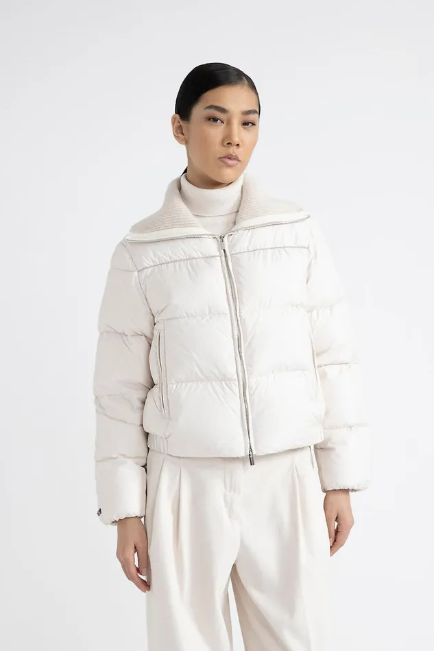 Peserico Outerwear Woman Short Goose Down Jacket With Tricot Collar Hornbeam