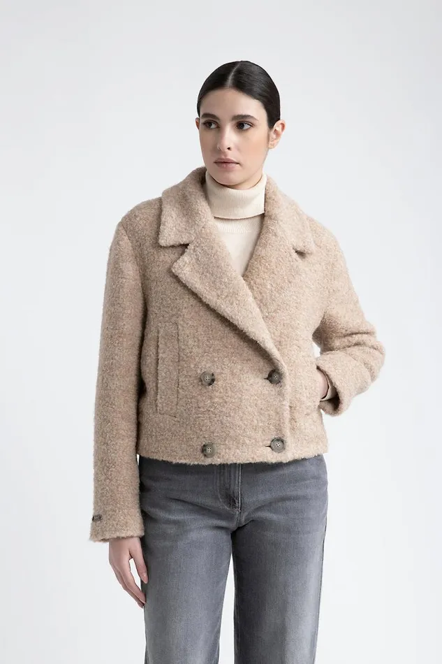 Peserico Outerwear Woman Wool And Alpaca Cropped Coat Macchiato