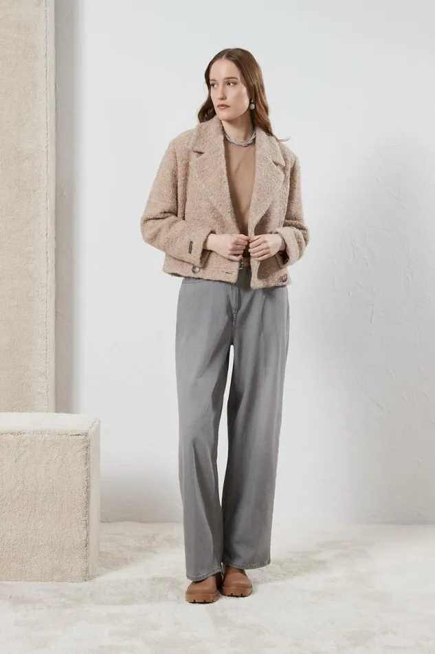 Peserico Outerwear Woman Wool And Alpaca Cropped Coat Macchiato Peserico Outerwear Woman Wool And Alpaca Cropped Coat Macchiato