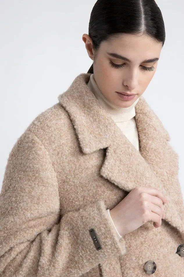 Peserico Outerwear Woman Wool And Alpaca Cropped Coat Macchiato Peserico Outerwear Woman Wool And Alpaca Cropped Coat Macchiato