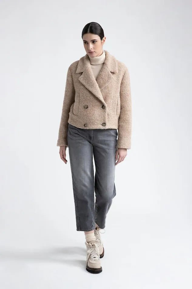 Peserico Outerwear Woman Wool And Alpaca Cropped Coat Macchiato Peserico Outerwear Woman Wool And Alpaca Cropped Coat Macchiato