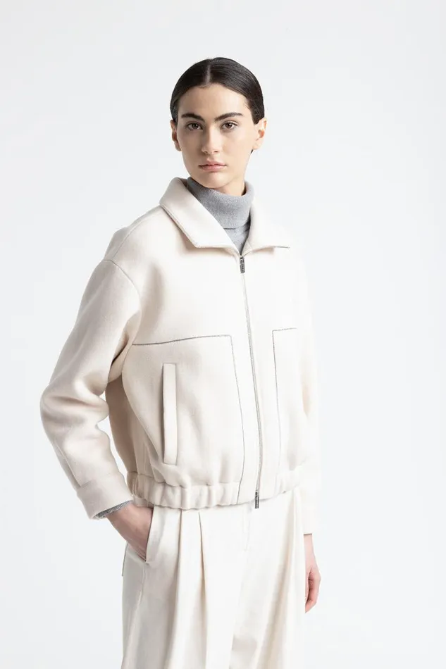 Peserico Outerwear Woman Wool And Cashmere High Neck Jacket Barley