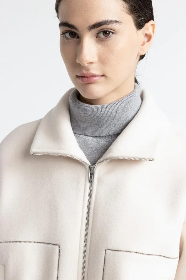 Peserico Outerwear Woman Wool And Cashmere High Neck Jacket Barley Peserico Outerwear Woman Wool And Cashmere High Neck Jacket Barley