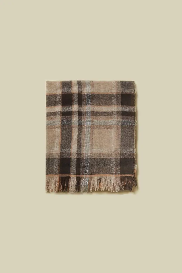 Peserico Scarves Woman Striped Wool Blend Stole Macchiato