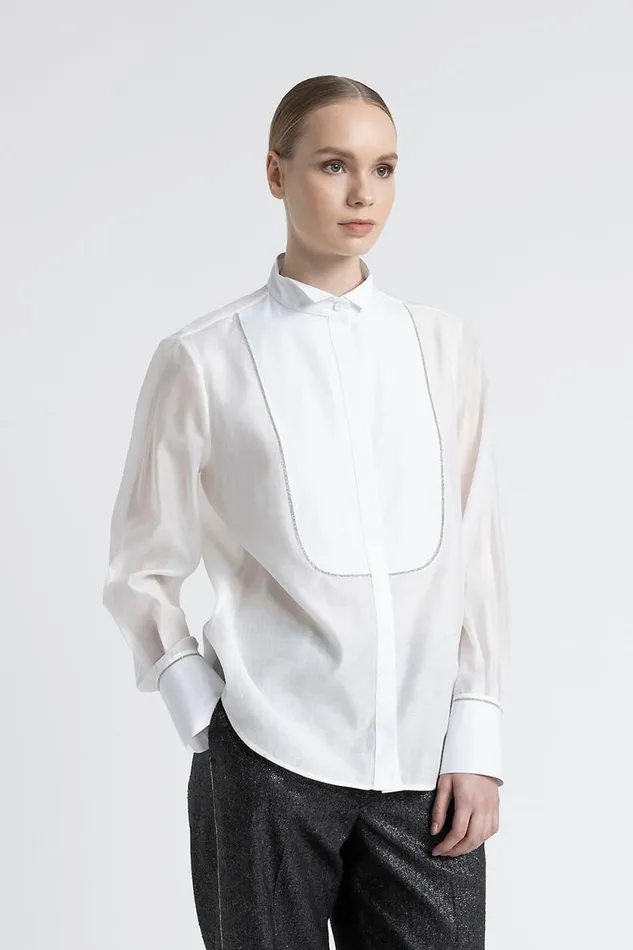 Peserico Shirts And Blouses Woman Cotton And Silk Shirt With Tuxedo Collar White Peserico Shirts And Blouses Woman Cotton And Silk Shirt With Tuxedo Collar White
