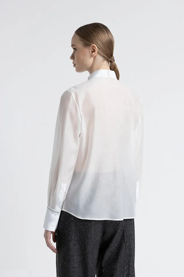 Peserico Shirts And Blouses Woman Cotton And Silk Shirt With Tuxedo Collar White Peserico Shirts And Blouses Woman Cotton And Silk Shirt With Tuxedo Collar White