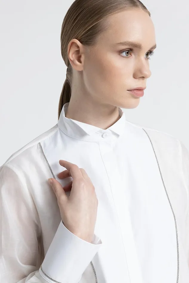 Peserico Shirts And Blouses Woman Cotton And Silk Shirt With Tuxedo Collar White Peserico Shirts And Blouses Woman Cotton And Silk Shirt With Tuxedo Collar White