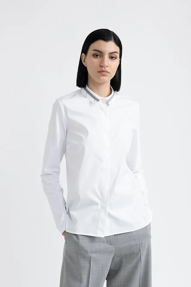 Peserico Shirts And Blouses Woman Poplin And Cotton Jersey Shirt Pure White