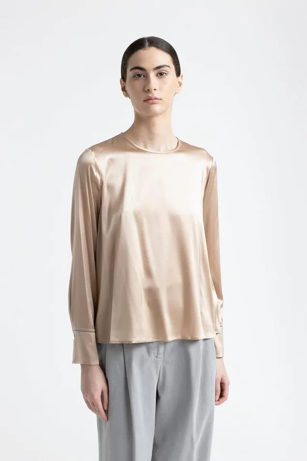 Peserico Shirts And Blouses Woman Silk Satin Shirt With Punto Luce Macchiato