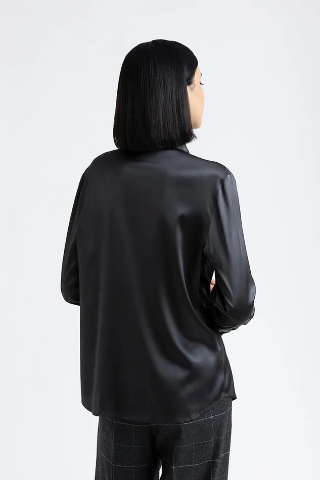 Peserico Shirts And Blouses Woman Silk Shirt With Punto Luce Trim Graphite Peserico Shirts And Blouses Woman Silk Shirt With Punto Luce Trim Graphite