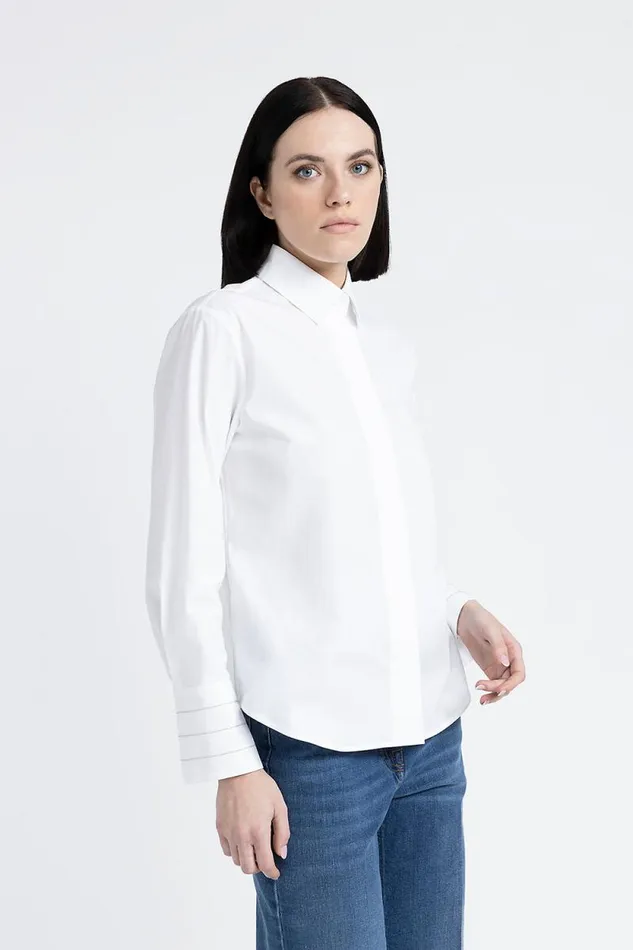 Peserico Shirts And Blouses Woman Stretch Cotton Poplin Shirt Pure White