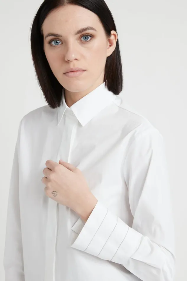 Peserico Shirts And Blouses Woman Stretch Cotton Poplin Shirt Pure White Peserico Shirts And Blouses Woman Stretch Cotton Poplin Shirt Pure White