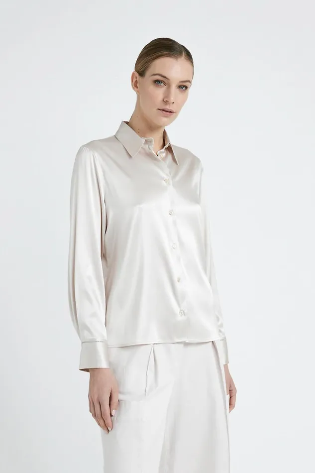 Peserico Shirts And Blouses Woman Stretch Silk Satin Shirt Pearl Beige