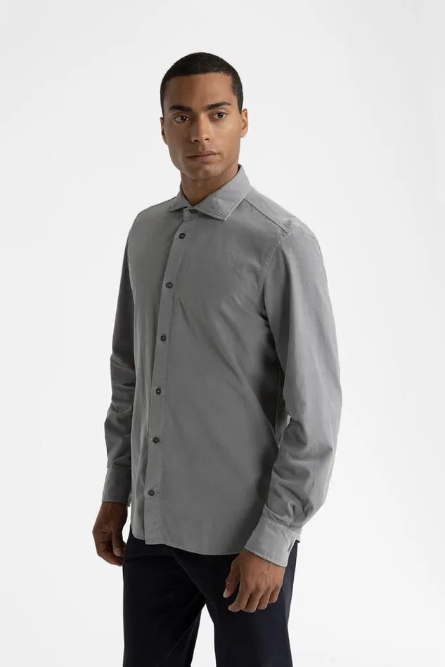 Peserico Shirts Man Cotton Needlecord Shirt Granite