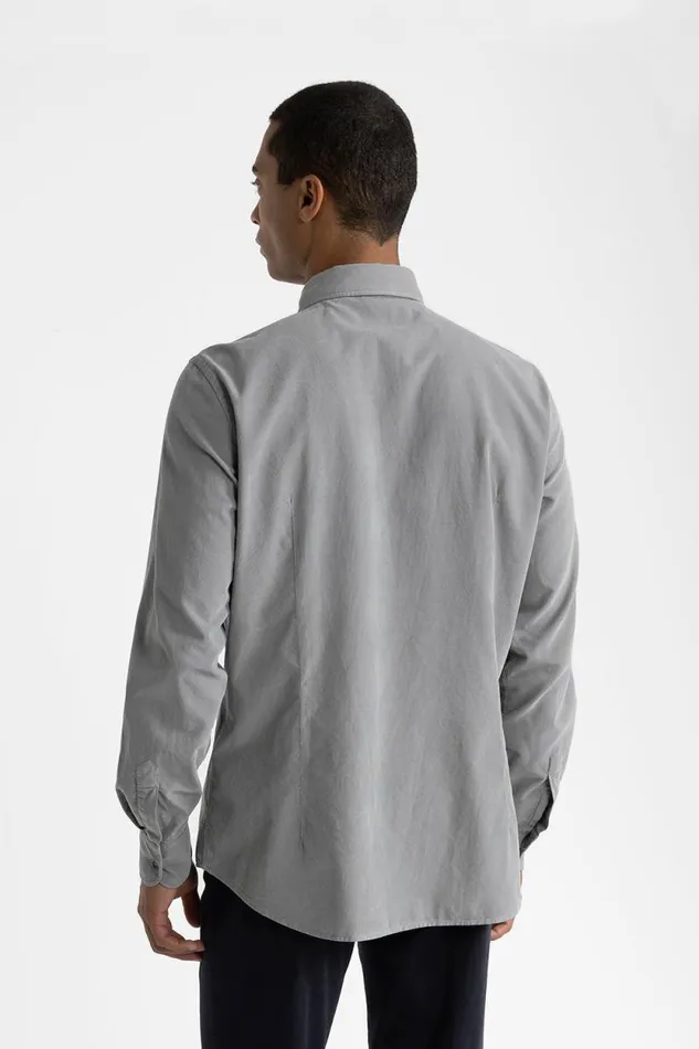 Peserico Shirts Man Cotton Needlecord Shirt Granite Peserico Shirts Man Cotton Needlecord Shirt Granite