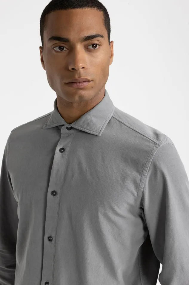 Peserico Shirts Man Cotton Needlecord Shirt Granite Peserico Shirts Man Cotton Needlecord Shirt Granite