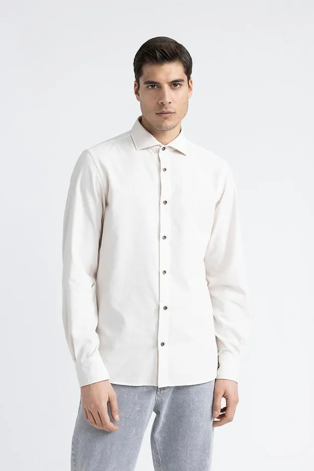 Peserico Shirts Man Cotton Needlecord Shirt Pearl Beige