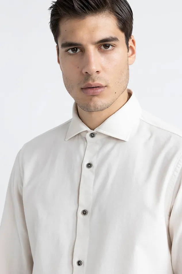 Peserico Shirts Man Cotton Needlecord Shirt Pearl Beige Peserico Shirts Man Cotton Needlecord Shirt Pearl Beige