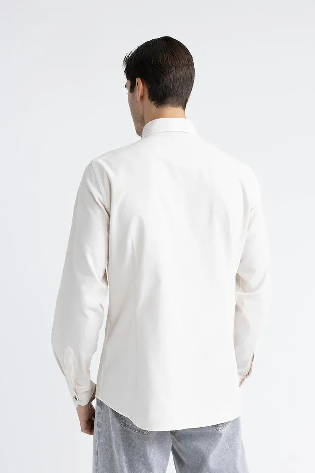Peserico Shirts Man Cotton Needlecord Shirt Pearl Beige Peserico Shirts Man Cotton Needlecord Shirt Pearl Beige