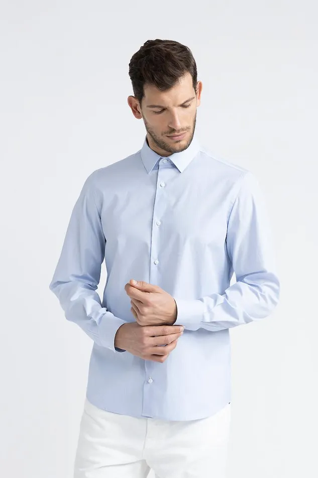 Peserico Shirts Man Cotton Poplin Shirt Pure Ice