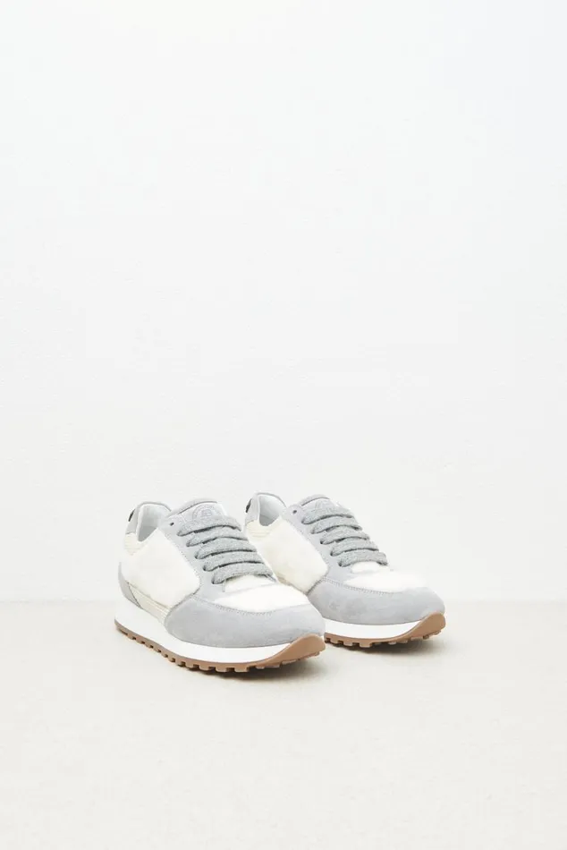 Peserico Shoes Woman Real Leather And EcoFur Sneakers Granite