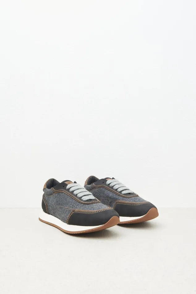 Peserico Shoes Woman Real Leather Felt And Wool Sneakers Graphite
