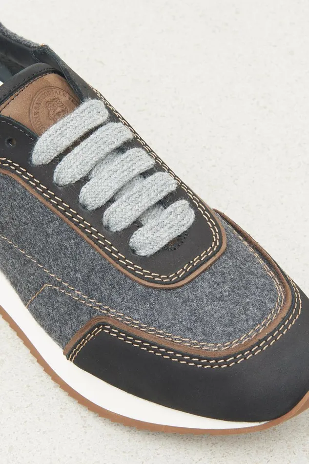 Peserico Shoes Woman Real Leather Felt And Wool Sneakers Graphite Peserico Shoes Woman Real Leather Felt And Wool Sneakers Graphite