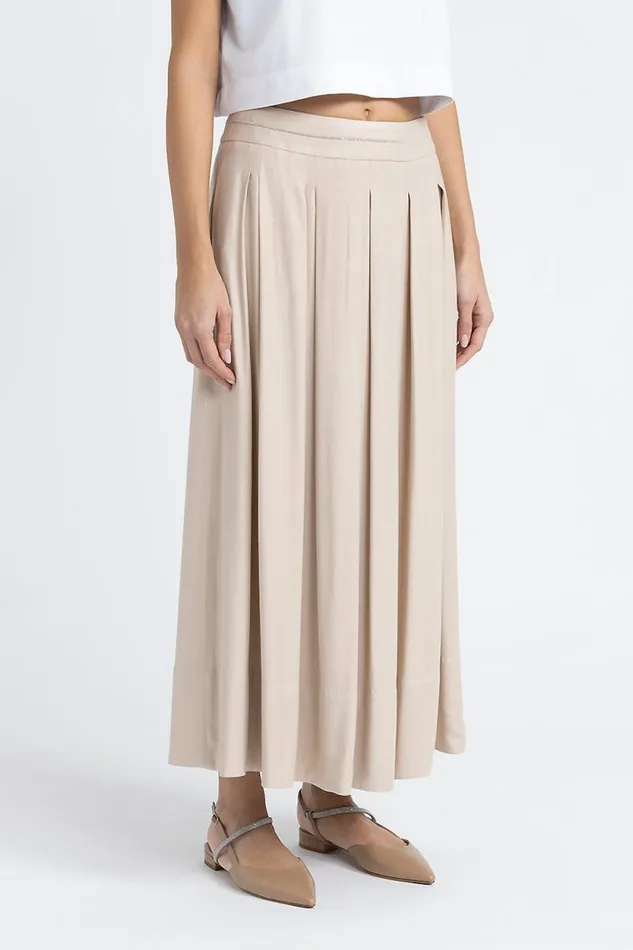 Peserico Skirts Woman Pleated Long Skirt In Wool And Viscose Twill Macchiato