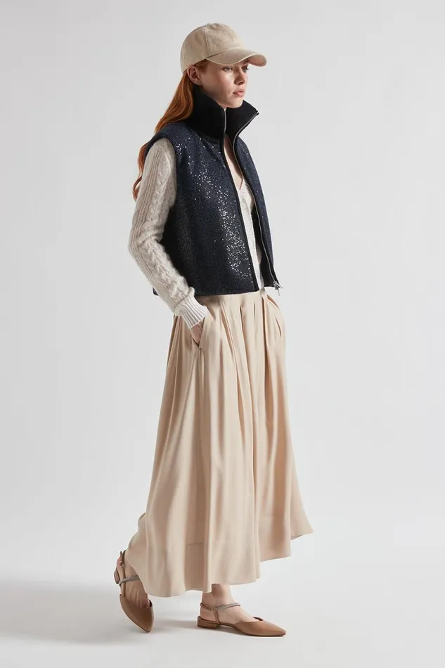 Peserico Skirts Woman Pleated Long Skirt In Wool And Viscose Twill Macchiato Peserico Skirts Woman Pleated Long Skirt In Wool And Viscose Twill Macchiato