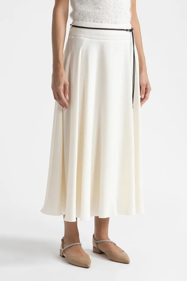 Peserico Skirts Woman Soft Touch Viscose Blend Skirt With Belt Natural White