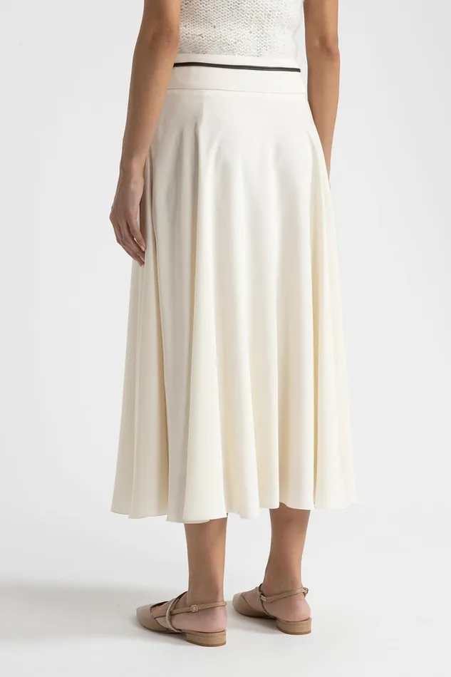 Peserico Skirts Woman Soft Touch Viscose Blend Skirt With Belt Natural White Peserico Skirts Woman Soft Touch Viscose Blend Skirt With Belt Natural White