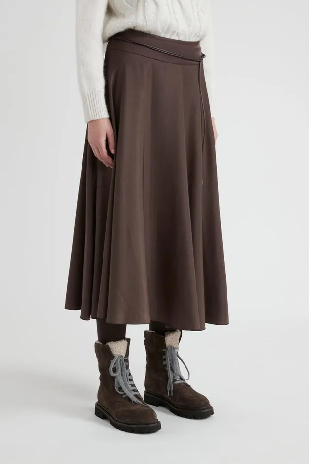 Peserico Skirts Woman Soft Touch Viscose Blend Skirt With Belt Walnut