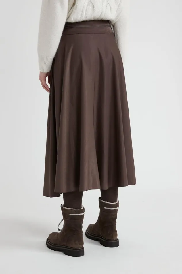 Peserico Skirts Woman Soft Touch Viscose Blend Skirt With Belt Walnut Peserico Skirts Woman Soft Touch Viscose Blend Skirt With Belt Walnut