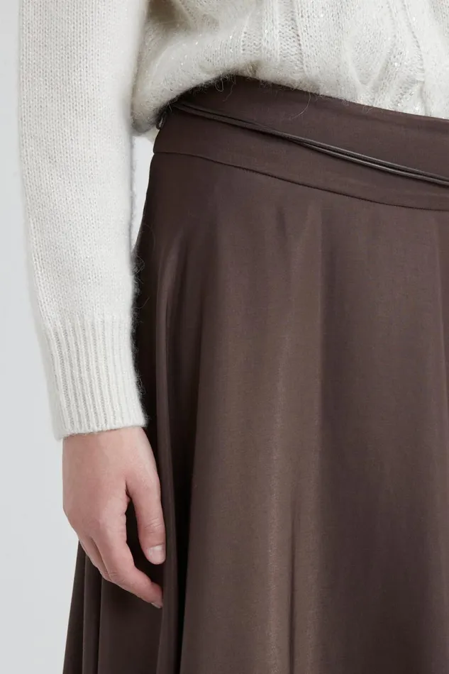 Peserico Skirts Woman Soft Touch Viscose Blend Skirt With Belt Walnut Peserico Skirts Woman Soft Touch Viscose Blend Skirt With Belt Walnut