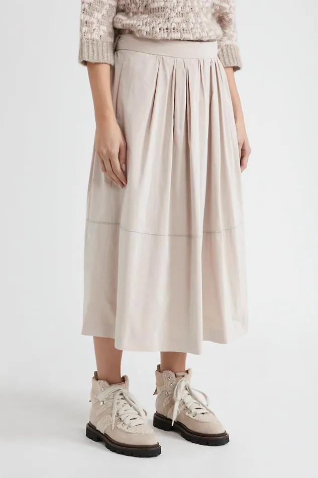 Peserico Skirts Woman Technical Taffeta Long Pleated Skirt Macchiato