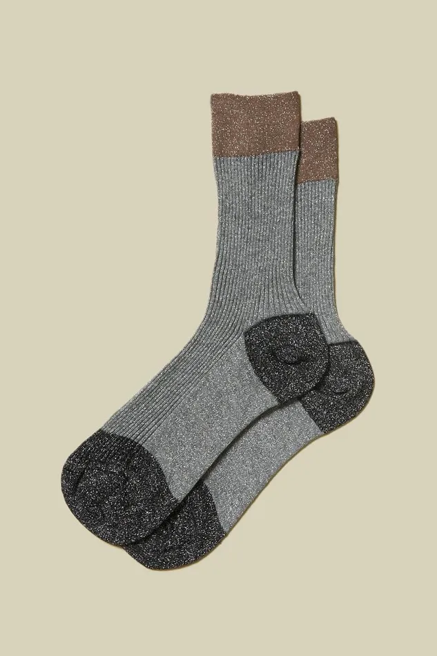 Peserico Socks Woman Color Block Lurex Socks Granite
