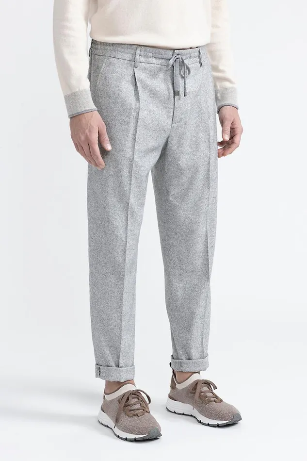 Peserico Suits And Sets ManWoman Wool Silk And Cashmere Tweed Jogger Trousers Granite Peserico Suits And Sets ManWoman Wool Silk And Cashmere Tweed Jogger Trousers Granite
